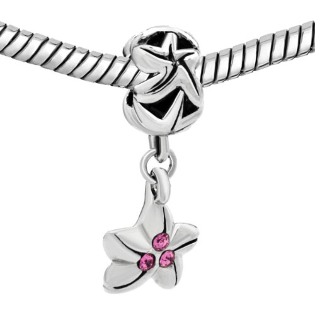 Free S/H Pugster Pink Crystal Starfish Bracelet Charm - Fits Pandora